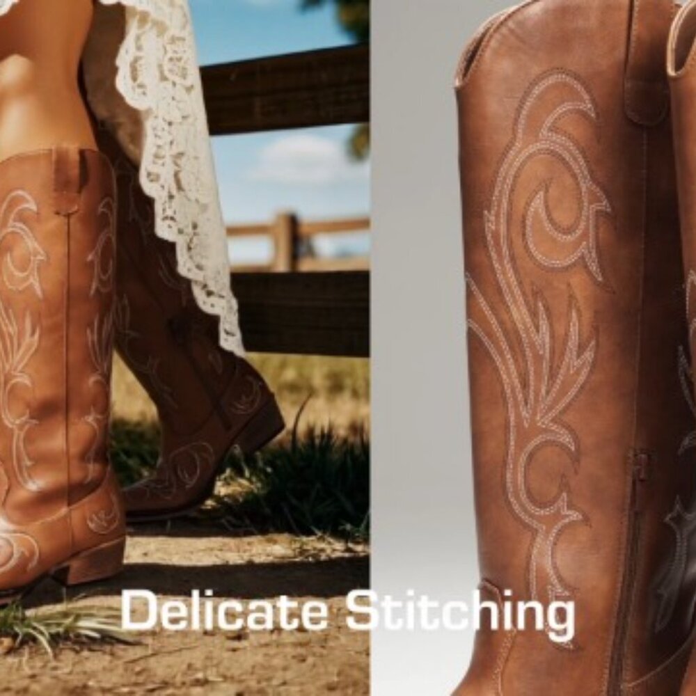 Women's Knee High Western Boots with Embroidery 1.6-Inch Heel - Picture 8 of 8